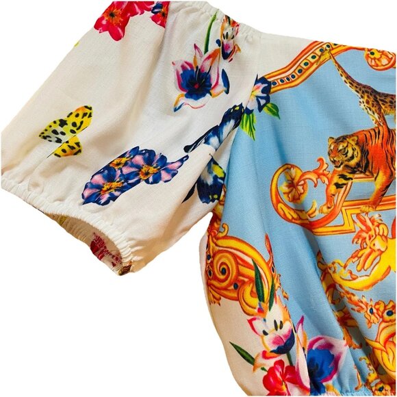 L'ATISTE BY AMY Baroque and Animal Print Off-the-Shoulder Cropped Top Sz S - Picture 4 of 6